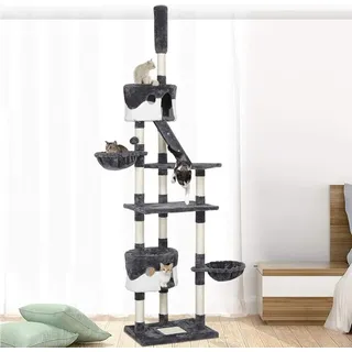 Yaheetech Kratzbaum XXL deckenhoch 227,5-254,5 cm höhenverstellbarer Katzenkratzbaum Grau/Weiß - Rot