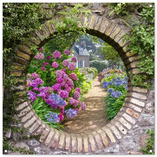 MuchoWow© Gartenposter Groß 100x100 cm XXL Outdoor Bilder Gartendeko für draußen Wetterfest Garten Deko Banner Draußen Bild Garden Decoration Fensterblick - Blumen - Hortensie - Sommer