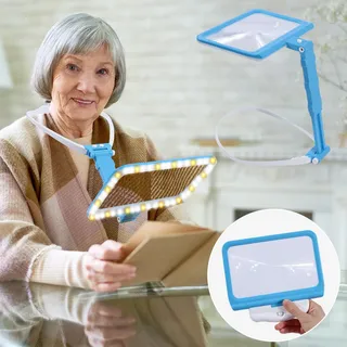 Lupe mit Licht und Ständer zum Umhängen, 5X Rechteckig Lupenbrille 48 Led Lights USB Leselupe für Senioren Groß, Vergrößerungsglas bei Sehschwäche für Das Lesen, Basteln