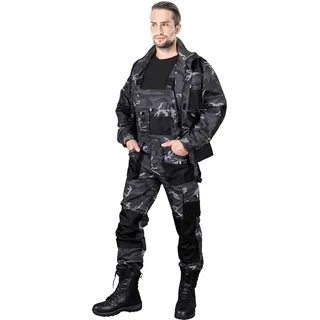 REIS FORECO-B Arbeitslatzhose für Herren | Sicherheitshose | Cargo | Arbeitskleidung | Arbeitshose | Latzhose | Arbeitsanzug | Camouflage-Schwarz | Größe: 62