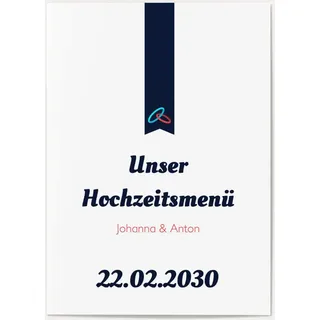Hochzeit Menükarten selbst gestalten - Menükarte Trauringe in Dunkelblau - Weiß | Wunderkarten.de