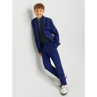 Jack & Jones Junior Anzug JJEJAXON sorgt für stylischen Look mit optimaler Passform (Set, 2-tlg) unifarben, modisch, slim fit, Jersey, Reverskragen blau 170