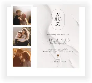 Hochzeit Einladungskarte in Creme mit eigenen Fotos gestalten im Design "Karte mit Fotostreifen" - Musterkarte - Karten einfach online bei wunderkarten gestalten und bestellen