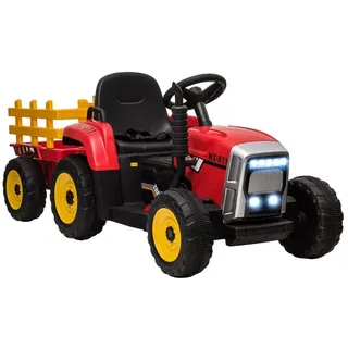 Homcom Elektrischer Traktor Kinder Aufsitztraktor mit Anhänger, Fernbedienung, Kinder Elektroauto mit MP3 Funktion, 3-6KM/H, Rot