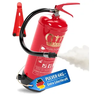 KÖNIG BRANDSCHUTZ- König Feuerlöscher Pulver | 6 kg | Brandklassen - ABC | nach DIN EN3 | Dauerdruck 12 LE| Inkl. Wandhalterung mit Manometer