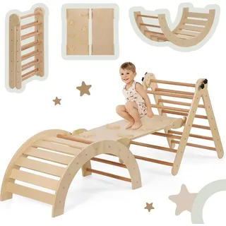 comomy Brolteja Kletterspielzeug für Kleinkinder, Kletterleitern aus Holz für Kinder, faltbares Klettergerüst für Kinder, Montessori-Spielausrüstung für Kleinkinder (Naturfarbe-L-2 in1)