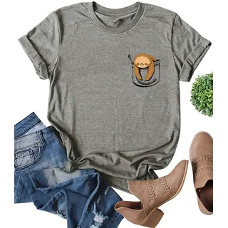 Dresswel Damen Lustiges Sloth T-Shirt Faultier Tshirt Sommer Oberteile Rundhals Kurzarm Shirt Hemd Tee Tops - M
