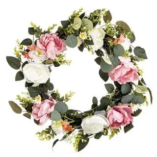 LUMIDA Flora künstl. Blumenkranz Pfingstrosen 5h-Timerufnktion Ø 55cm