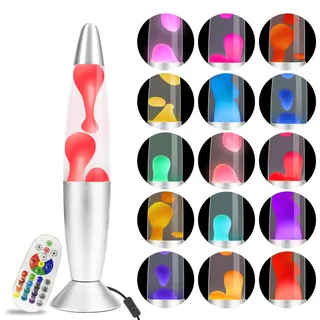 AONESY Lavalampe mit Farbwechsel Lavalampe Led mit Fernbedienung 34cm Lavalampen Weißes Wasser Weißes Wachs Lavalampe Nachtlicht Geschenk für Weihnachten Geburtstag