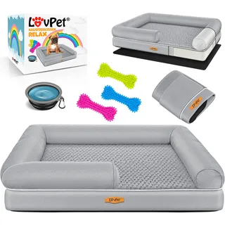 Lovpet LovPet® Orthopädisches Hundebett Hundekissen Hundekorb Relax, Inkl. Napf + 3X Kauknochen, Hundesofa für Kleine, Mittelgroße & Große Hunde, Bezug abnehmbar und waschbar