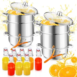 izrielar Herrselsam 16L Edelstahl Entsafter Saftpresse mit 4 Bügelflasche, Schonendes Entsaften von Obst und Gemüse, für alle Herdarten geeignet,