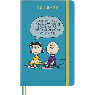 Moleskine 18 Monate Peanuts Charlie & Lucy Wochen Notizkalender 2025/2026, L/A5, 1 Wo = 1 Seite, fester Einband, Riffblau