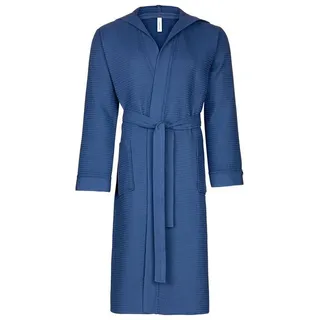 Taubert Bademantel Spa Thalasso, Baumwolle, Kapuze, mit Bindegürtel, für Herren, mit Kapuze, 120 cm, Pique, sehr leicht blau XS