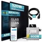 SUNNIVA® 920W Balkonkraftwerk BIFAZIAL FULLBLACK komplett Steckdose Beny 800W Wechselrichter, PV Solaranlage, 2x 460W Glas-Glas Solarmodule, inkl. 5m Kabel, Komplettset Photovoltaikanlage