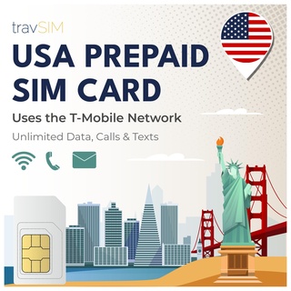 travSIM USA SIM Karte | T-Mobile Netz | Unbegrenzte Daten, Anrufe & Texte in den USA | SIM Karte USA funktioniert auf iOS & Android Geräten | SIM USA 14 Tage