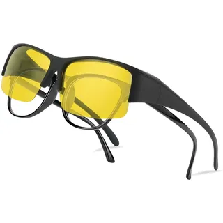 Nlieanuc Nachtfahrbrille für Brillenträger Autofahrer Herren Damen Überzieh Nachtsichtbrille Gelb Getönte Polarisierte Gläser Nachtbrille zum Autofahren Night Vision Goggles