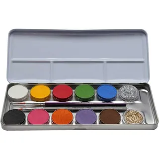 Eulenspiegel Schminkpalette 10 Farben 2x Glitzer 2x Pinsel Metalletui