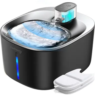 FEELNEEDY 4L Trinkbrunnen für Katze Kabellos mit Sensor Kabelloser Katzenbrunnen Edelstahl mit Bewegungsmelder ohne Strom und Akku 4000mAh, 3 Modi, Leiser Pumpe und 2 Filter, Schwarz