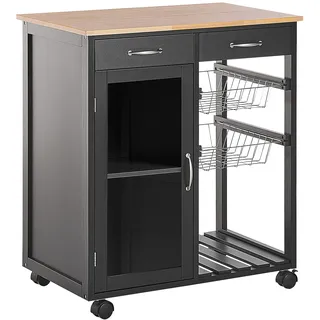 Beliani Servierwagen schwarz Holz und MDF-Platte mit 2 Schubladen Schrank Modern Klassisch Wohnzimmer Küche Wohnküche