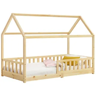 90 x 200 cm mit Matratze, Lattenrost & Dach - Bett Natur