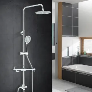 hevenaov Regendusche ohne Duscharmatur Chrom, Regendusche Duschset Duschsystem mit Ablage,Regendusche Wasserfall,3 Funktion abs Handbrause für