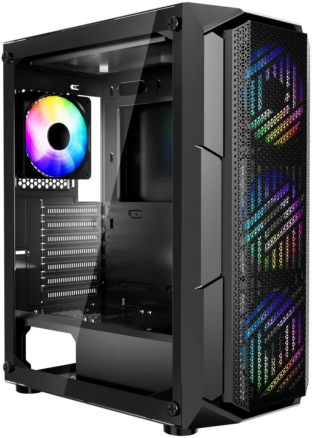 VEVOR PC-Gaming-Gehäuse, Mid-Tower, gehärtetes Glaspanel mit hohem Luftstrom, Staubfilter, 4x 120 mm ARGB-Lüfter, Kabelmanagement, für GPUs mit bis zu 320 mm Länge, für ATX / M-ATX / ITX