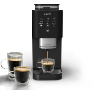 Krups Coffee Crush Extra Kaffeevollautomat, Edelstahlmühle für frisch gemahlenen Kaffee, nur 15 cm breit, smartes Bedienfeld, auch für vorgemahlenen Kaffee, einfache Reinigung, Schwarz, SA4028E0