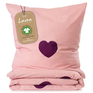 Lavea Kinderbettwäsche Bettwäsche Kinder Herzen Set, mit Reißverschluss, mit Herzmotiv, 100% Baumwolle, 2 teilig, weiche Bezüge für Bettdecke und Kopfkissen rosa
