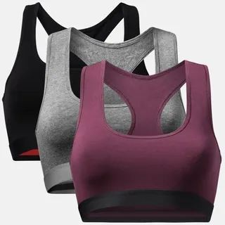 BRALETTE AUS BIO-BAUMWOLLE - 3-Pack - Schwarz | Dunkelgrau | Rot - M