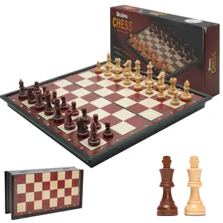 Sudnsadaks Schachspiel, 24 × 24 cm Einklappbar Schachbrett Schach Magnetic, Schachspiel Kunststoff-Holzmaserung Hochwertig, Kinder Chess Board Magnetisch, Magnetisches Reise Schach Brett Set