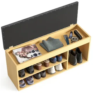 komto Schuhbank mit Sitzfläche - Schuhregal Bank mit Stauraum Buche 100 x 48 x 32 cm Schuhschrank mit Sitzbank Flur Bank Garderobenbank Sofia