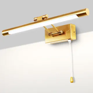 TYhogar Bilderleuchte 40 CM, Spiegellampe Badezimmer Spiegelleuchte mit Schalter 8W 3000K Warmes Licht Kein Flimmern Messing Bilderleuchte Spiegelleuchte Bad IP44 Drehung Wandleuchte für Bad