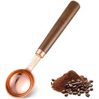 JIEYAO Kaffee Messlöffel, 15 ml Retro Roségold Kaffeelöffel Portionierer Edelstahl Dosierlöffel mit Griff aus Walnussholz Kaffee Löffel mit Doppelskala für gemahlenen Kaffee Kaffeebohnen Tee Matcha