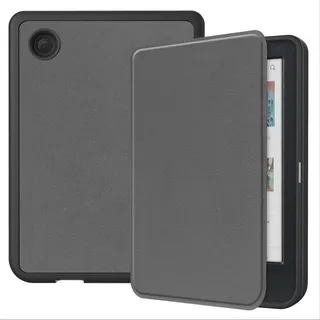 GIOPUEY Hülle Kompatibel mit Tolino Shine Color/Shine 5 2024, Flip Case, PU Leder + Weiches TPU Hülle, Auto Sleep/Wake, 360° Schutz - grau