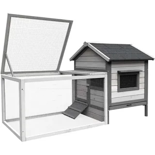 Wiltec Freilaufgehege Hasenstall 146 x 75 x 83 cm hellgrau