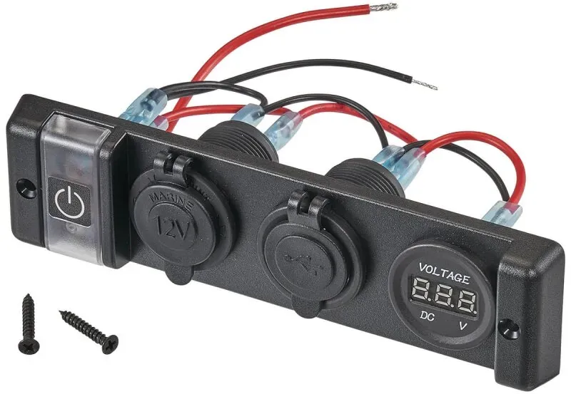 KFZ-Einbaukonsole mit Voltmeter und 2x USB-Anschlüssen und 12V-Bordspannungssteckdose