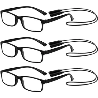 SLAXJNE 3 Stück Lesebrille Und 3 Stück Anti-Fall-Brillenschnur, Tragbare Lesebrille, Kompakte Lesebrille, Rutschfeste Elastische Brillenschnur - Einheitsgröße
