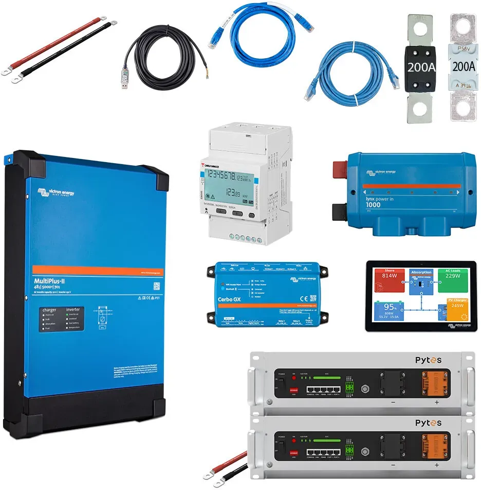 HUSATECH PowerSet 1 Phasig mit Victron MultiPlus II 48/5000/70-50 und 10,2 kWh Pytes E-Box V5° LFP-Batterie