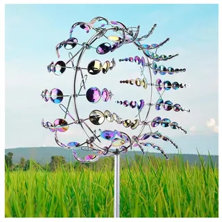 BesBet WindräDer Garten Metall, Windspiele FüR DraußEn Stehend, Gartendekorationen FüR Draussen, Magie Spinner, füR Garten Balkon Rasen Garten Dekoration,Colorful