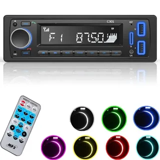 Avylet Autoradio Bluetooth 5.0 Avylet mit Bluetooth Freisprecheinrichtung,7 Farben FM Autoradio 1 Din mit 2 USB/AUX/Speicherkarte/MP3-Player