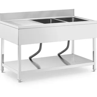 Royal Catering Spültisch - 2 Becken - Edelstahl - 140 x 70 x 97 cm -