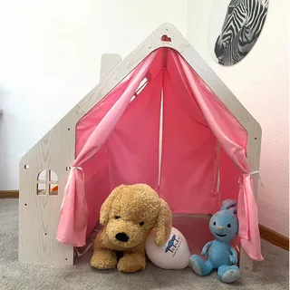 TikTakToo Kinderspielhaus Tippi Kinderzelt Indoor Spielzelt für Kinder mit Stoffdach rosa oder blau (Stoffdach rosa)