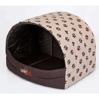 millybo Hundehütte Hundehöhle Hundebett Hundehaus S-XL (R1 (45 x 33 cm), beige mit Muster (Pfötchen))