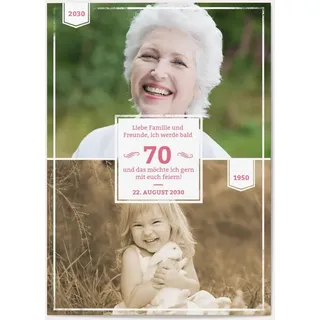 70. Geburtstag Einladungen Pink online gestalten und bestellen - Früher und Heute in Pink | Wunderkarten.de
