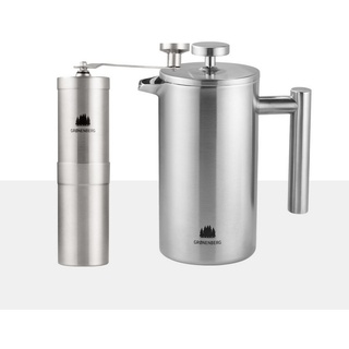 Groenenberg Spar Set 1 | French Press Thermo (3 Größen) + Kaffeemühle manuell | Edelstahl Kaffeepresse Kaffeebereiter + Edelstahl Handkaffeemühle