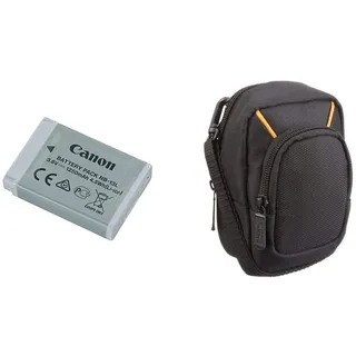 Canon NB-13L Akku grau für Canon PowerShot G7X & Amazon Basics Kameratasche für Kompaktkameras, groß