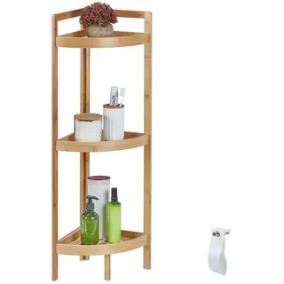 Relaxdays Eckregal Bambus, 3 halbrunde Ablagen, HBT: 90 x 36,5 x 26 cm, Standregal Bad & Küche, platzsparend, natur
