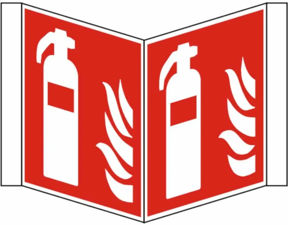 Nasenschild bedruckt mit 2 Symbolen Feuerlöscher nach ISO 7010/F 001 (KN, 150 x 150 x 25 mm)