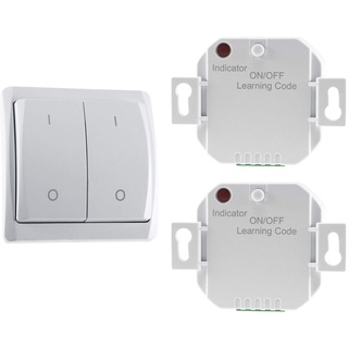 ChiliTec Funkschalter Set Funksender Wandschalter 2x Funk-Empfänger Pilota Casa IP20 mit Funk-Wandschalter 2-Kanal 230V LED bis 300 Watt Bis 70m Reichweite 2-fach Schalter Doppel-Wippe Weiß