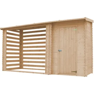TIMBELA Gartenhaus Holz mit Brennholzregal 3,64 m2 M205 ohne Boden